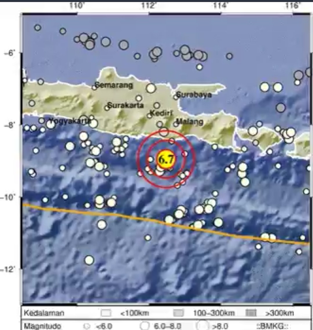 Breaking News! Gempa Magnitudo 6,7 Terjadi di Jawa Timur